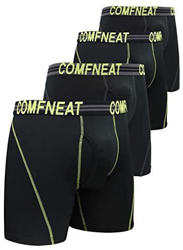 Men's Sport Boxer Briefs Performance Underwear with Fly 4-Pack