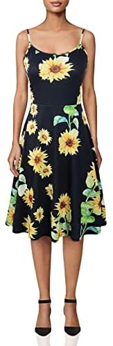 TIMSEM Women's Sleeveless Adjustable Strappy Summer Floral Flared Swing Dress