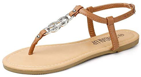 SANDALUP Thong Flat Sandals with Ring Metal Buckle for Women Summer
