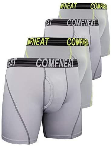 Men's Sport Boxer Briefs Performance Underwear with Fly 4-Pack