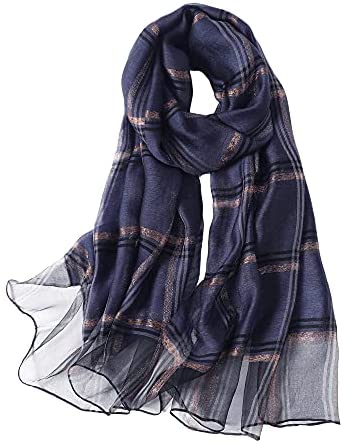 WINCESS.YU Classic Plaid Mulberry Silk Scarf for for All Season Lightweight Sunscreen Satin Shawl Wraps for Women Neckerchief