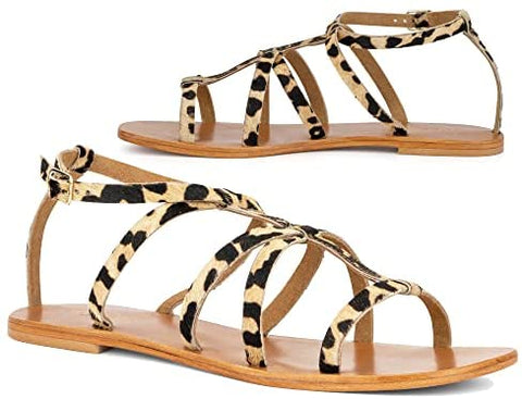Torgeis Women's Syrene Gladiator Slingback Ankle Strap Flats Sandals, Round Open Toe, Rubber Outsole