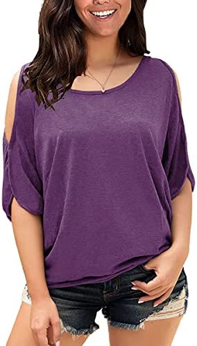 Yousify Womens Summer Cold Shoulder Tops Half Sleeves T Shirt Boat Neck Pullover Loose Basic Blouses Tees