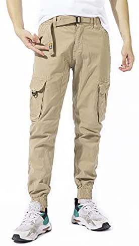 DGWZ Mens Elastic Waist Cargo Pants for Men Outdoor Hiking Relaxed Cotton Athletic Jogger Tapered Pants