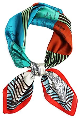 Vabovin 27.5" Silk Feeling Scarf Medium Square Satin Headscarf Fashion Pattern Hair Scarves and Wraps for Women
