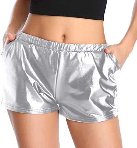 Women's Shiny Metallic Elastic Waist Hot Sparkly Shorts