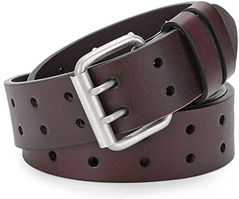 Men's Double Prong Belt, 2 Holes Leather Jeans Belt for Men 1.57 inches Wide