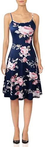 TIMSEM Women's Sleeveless Adjustable Strappy Summer Floral Flared Swing Dress