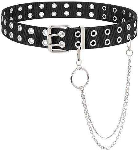 Double Grommet Canvas Web Belt for Women Men Punk Nylon Belt Jeans 2 Hole Belts Halloween