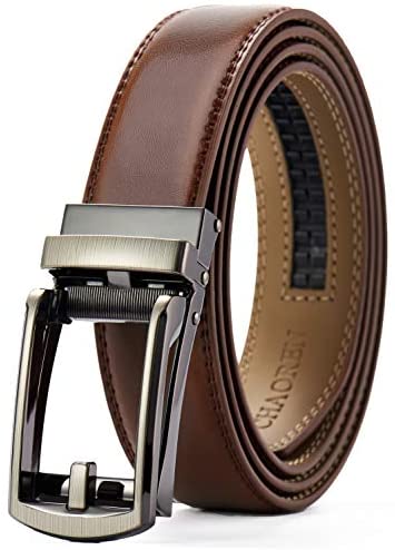Leather Ratchet Belt 1 1/4" Comfort with Click Buckle, CHAOREN Dress Belt Adjustable Trim to Exact fit