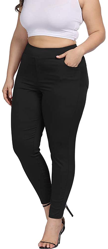 Women Plus Size Skinny Pants Stretch Slim Fit Pull-on High Waist Pants with Pockets