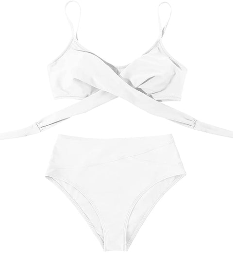 Zwurew Womens Cross Front High Waist Bikini Set Swimsuit Two Piece Lace Up Swimwear Bathing Suit