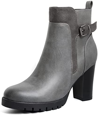 mysoft Womens Ankle Boots Chunky High Heel Zipper Boots