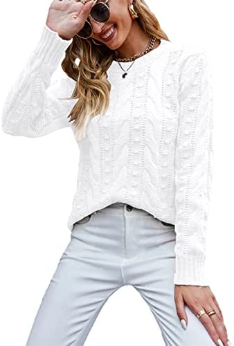 Sweaters for Women Crew Neck Hinge Flowers Cable Knit Pullover Autumn and Winter Sweater
