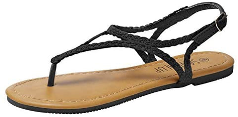 SANDALUP Flat Sandals for Women w Flannel Braided and Adjustable Metal Buckle