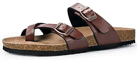 mysoft Women's Cork Footbed Sandal Slip On, Double Buckle Slide Sandals with +Comfort Arch Support