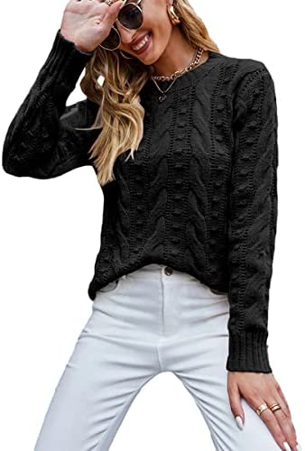 Sweaters for Women Crew Neck Hinge Flowers Cable Knit Pullover Autumn and Winter Sweater