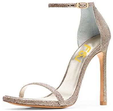 FSJ Women Elegant Ankle Strap Sandals Open Toe High Heels Shoes for Office Ladies Size 4-15 US
