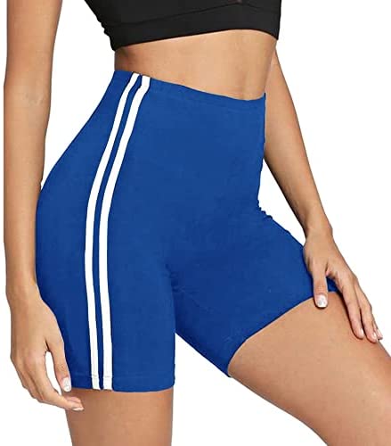 Women's High Waist Workout Yoga Shorts Striped Print Active Biker Shorts Stretch Jersey Pajama Running Short