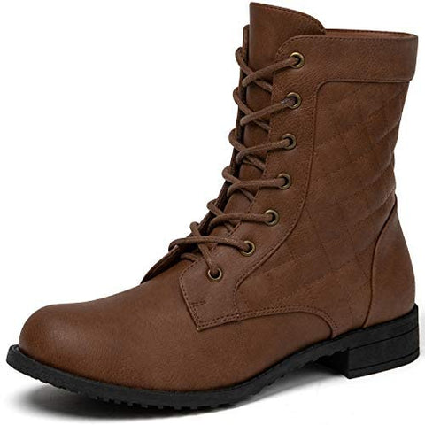 katliu Women's Military Combat Boots Lace Up Ankle Boots