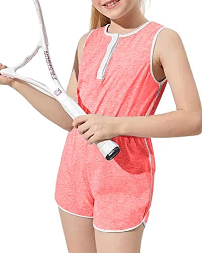 Girls Kids Casual Sleeveless Shorts Jumpsuit Crewneck Henley Solid Loose Fit Cute One Piece Rompers Outfits