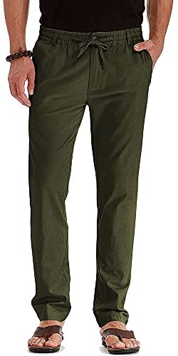 elselect Men's Chino Drawstring Pants Casual Long Khaki Dress Pants Slim Fit Golf Yoga Beach Work Trousers