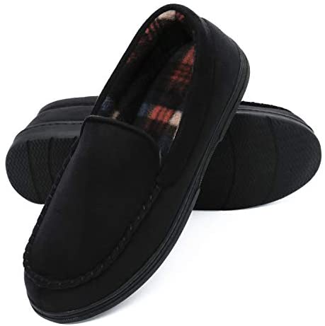 mysoft Men's House Slippers Memory Foam Classic Moccasin Slip on Shoes Anti-Slip Sole Indoor Outdoor