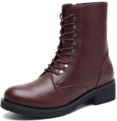 katliu Women's Military Combat Boots Lace Up Ankle Boots