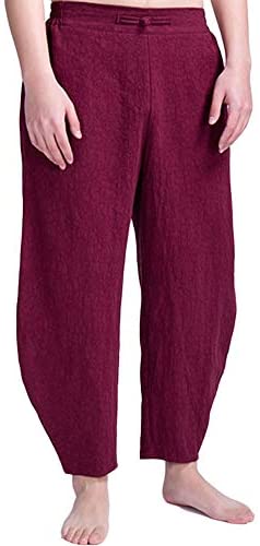 Men's Cotton Linen Elastic Waistband Baggy Pants