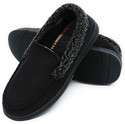 mysoft Men's House Slippers Memory Foam Classic Moccasin Slip on Shoes Anti-Slip Sole Indoor Outdoor