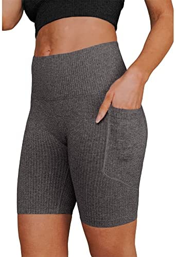 Women's High Waisted Seamless Biker Shorts Tummy Control Butt Lifting Gym Workout Yoga Leggings with Pocket