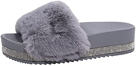 EETTARO Women's Fuzzy Slippers Faux Fur Slides Open Toe Fluffy Platform Sandals Slip on Indoor Outdoor Shoes