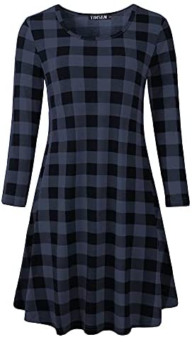 Luckco Women's Scoop Neck 3/4 Sleeve Floral Flare Casual Swing T-Shirt Dress