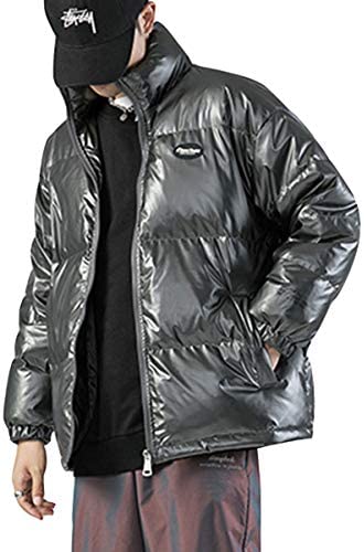 Men's Winter Thick Quilted Outdoor Coat Fashion Stand Collar Metallic Jacket