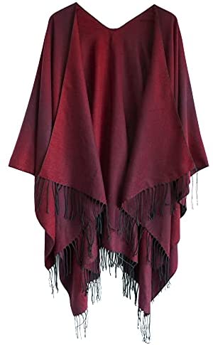 Women's Printed Tassel Open front Poncho Cape Wrap Shawl