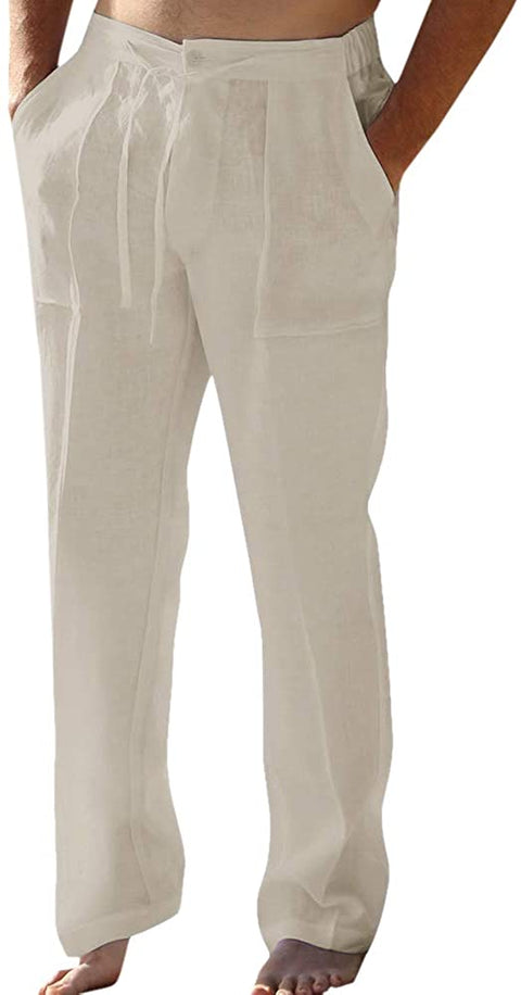 Karlywindow Mens Casual Linen Pants Loose Fit Drawstring Elastic Waist Lightweight Yoga Beach Trousers