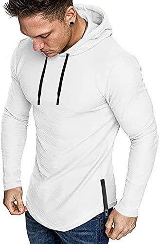iWoo Mens Hooded T-Shirts Casual Lightweight Workout Hoodie Long/ Short Sleeve Hoodies Pullover Tee Tops Double Zips