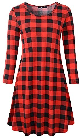 Luckco Women's Scoop Neck 3/4 Sleeve Floral Flare Casual Swing T-Shirt Dress
