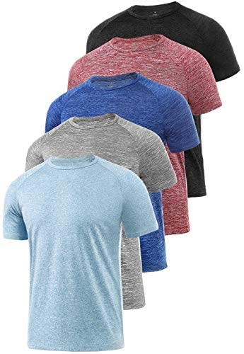 Xelky 4-5 Pack Men's Dry Fit T Shirt Moisture Wicking Athletic Tees Exercise Fitness Activewear Short Sleeves Gym Workout Top