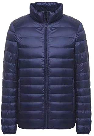 Men's Stand Collar Lightweight Long Sleeve Zip Warm Solid Down Jackets Fashion Coat