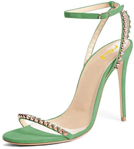 FSJ Women Rivets Studded Ankle Strap Sandals Fashion Open Toe High Heels Stilettos Summer Shoes Size 4-15 US