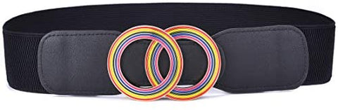 Beltox Women’s Elastic Stretch Wide Waist Belts w Double Rings Gold/Silver Buckle …