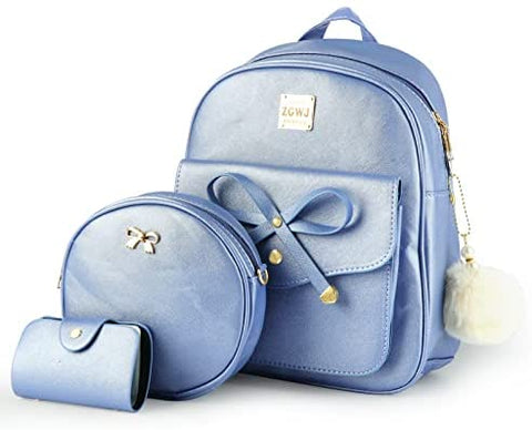 Aogist Mini Leather Backpack Purse 3-Pieces Fashion Bowknot Zipper Bags Cute Casual Travel Daypacks for Girls and Women (Black)