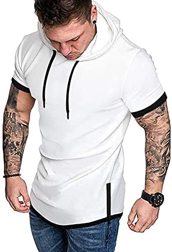 iWoo Mens Hooded T-Shirts Casual Lightweight Workout Hoodie Long/ Short Sleeve Hoodies Pullover Tee Tops Double Zips