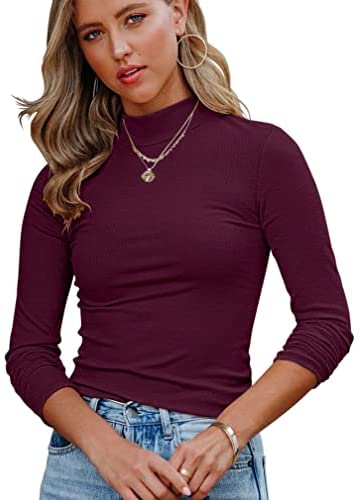 Women's High Neck Sleeve Stretch Striped T-Shirts