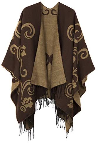 Women's Printed Tassel Open front Poncho Cape Wrap Shawl