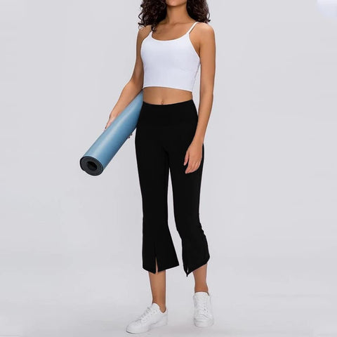 Women's High Waisted Capri Yoga Pants Workout Bootleg Tummy Control Split Hem Wide Leg Flare Crop Leggings