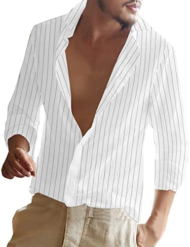 Men's Linen Cotton Striped Beach Shirts