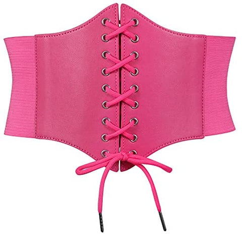 Black Corset Waist Belt for Women, Wide Elastic Tie Waspie Belt for Dresses 4.7inch