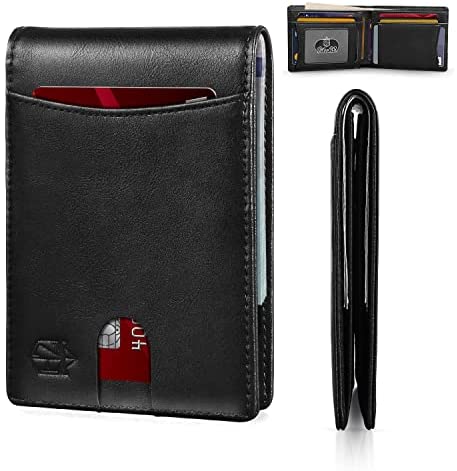 Zitahli Slim RFID Wallet for Men with Bill Pocket, Bifold Mens Wallet Front Pocket Wallet Leather Minimalist Credit Card Holder for Men with Gift Box and ID Window